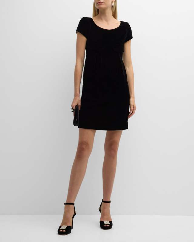 Scoop-Neck Stretch Velvet Mini Dress